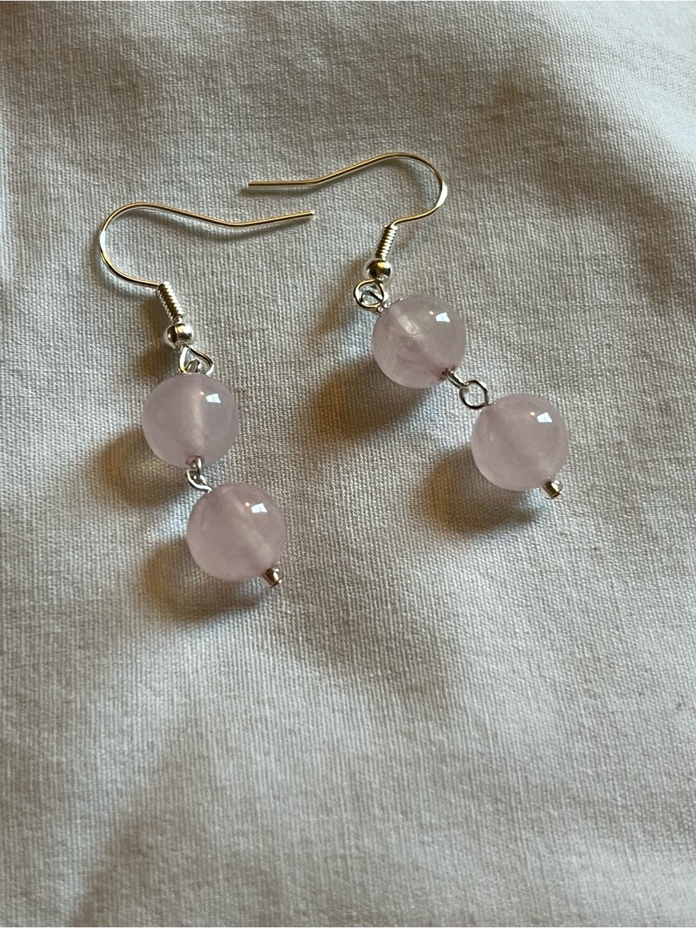 Delicate Pink Rose Quartz Double-Bead Drop Earrings